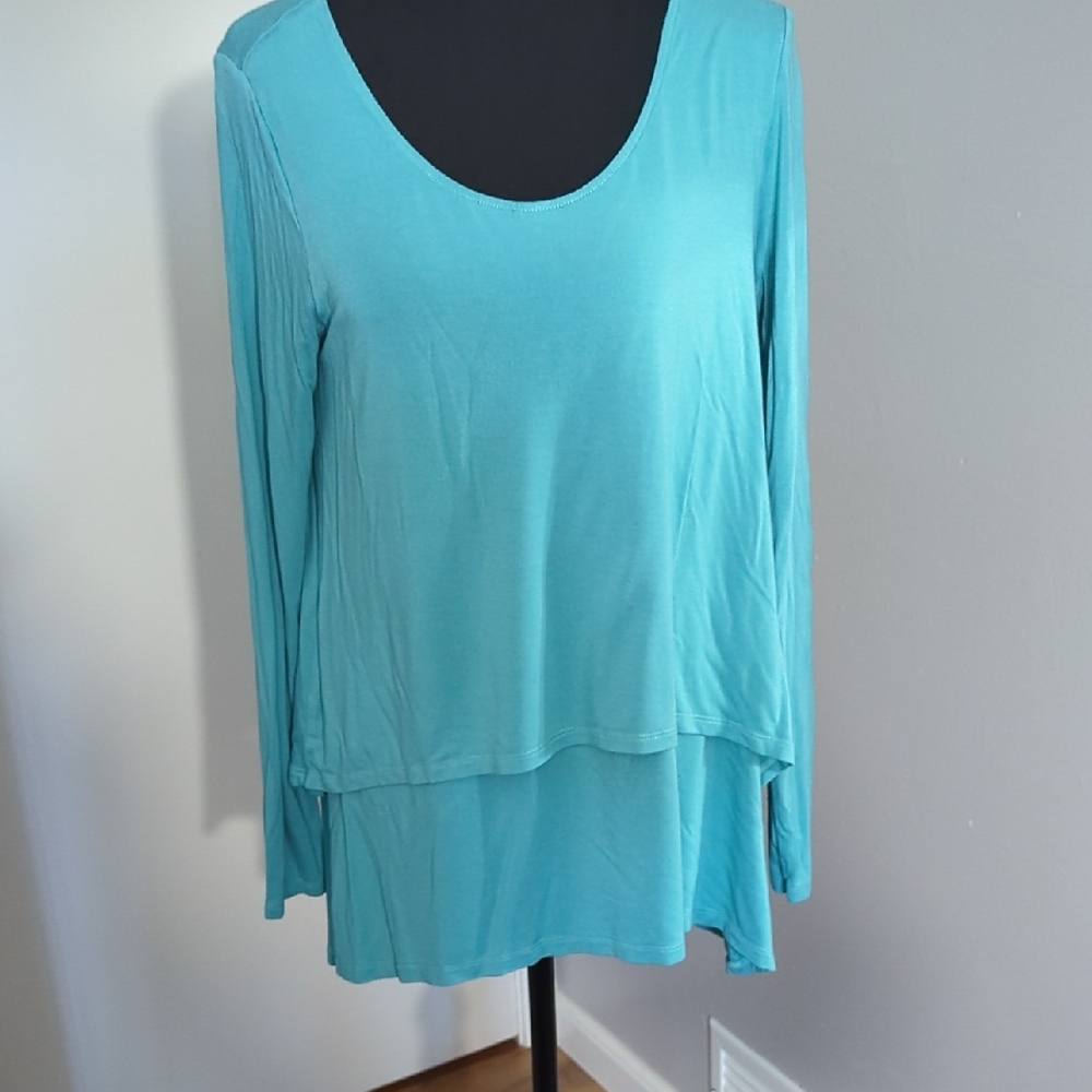 Soft Surroundings Layered Scoop-Neck Tunic in Aqua Blue
